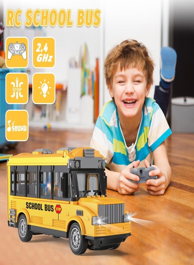 Dollox 1/30 RC School Bus, 2.4G Remote Control School Car 4 Channel City Classic Bus Toy Electronic Vehicles Opening Door for Toddlers with Lights (School Bus) - Image 4